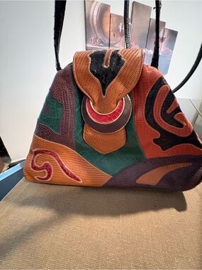 Vintage Sharif Studio Genuine Leather Reptile Print Design Crossbody Bag